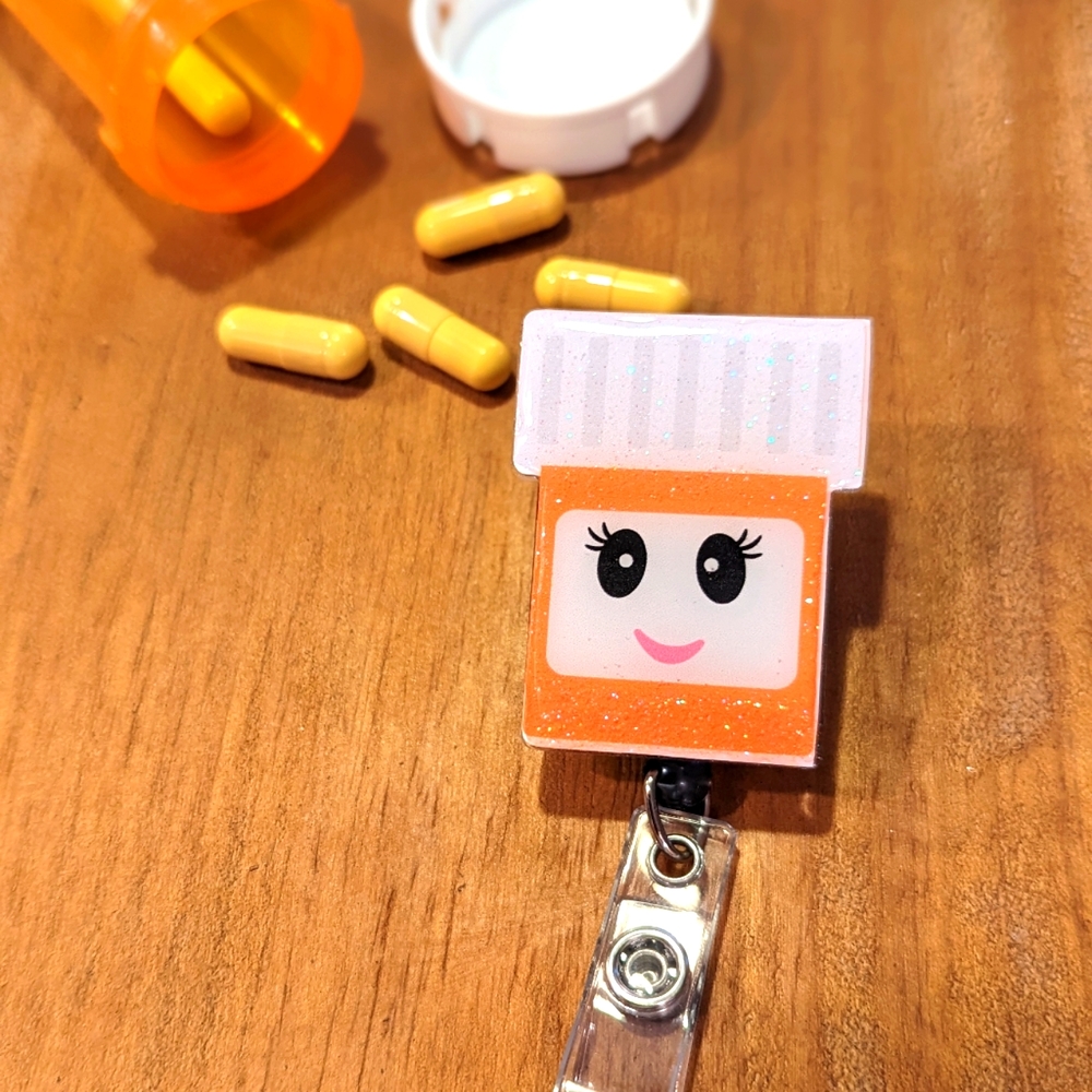 Prescription Vial Badge Reel with Alligator Clip